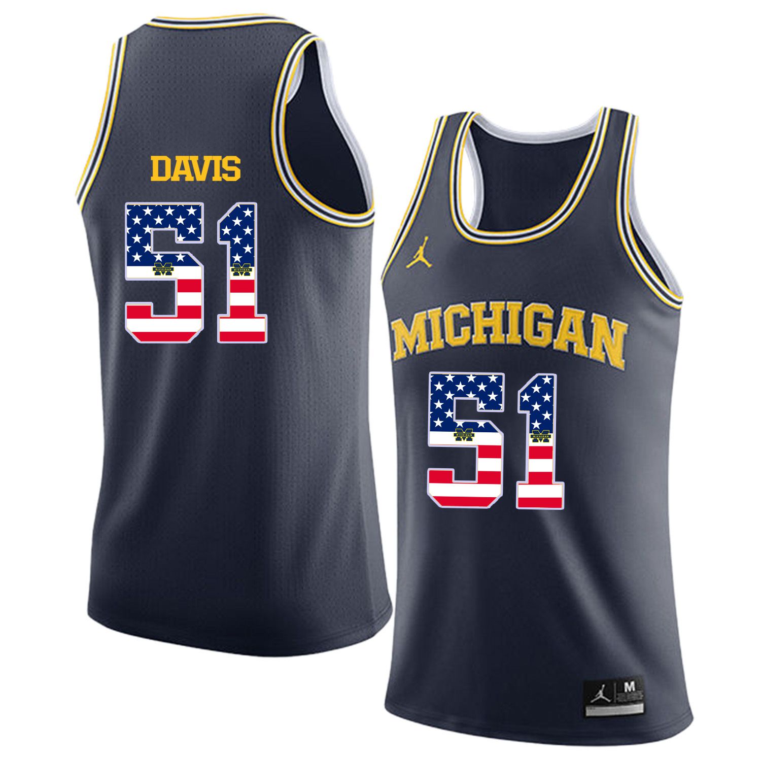 Men Jordan University of Michigan Basketball Navy #51 Davis Flag Customized NCAA Jerseys->customized ncaa jersey->Custom Jersey